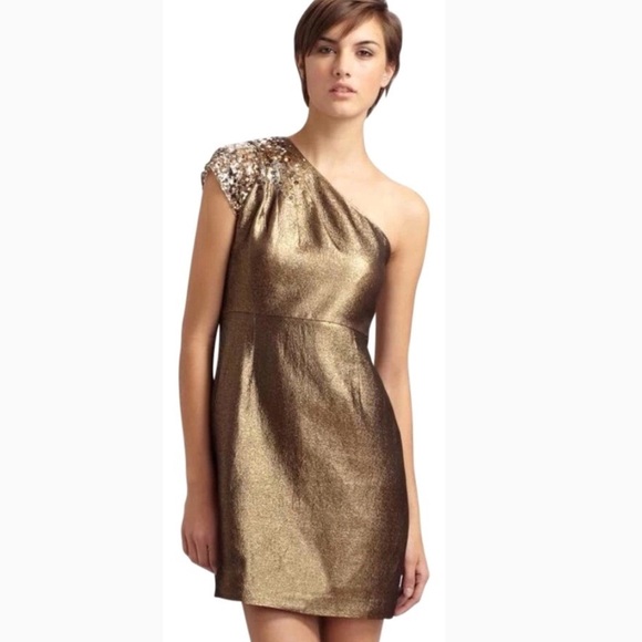 Elie Tahari Dresses & Skirts - Elie Tahari Keaton One Shoulder Antique Gold Dress